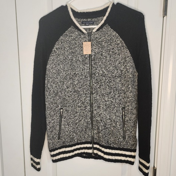 American Eagle Outfitters Mens Gray Black Knit Zip Up Cardigan Sweater S - Picture 1 of 5